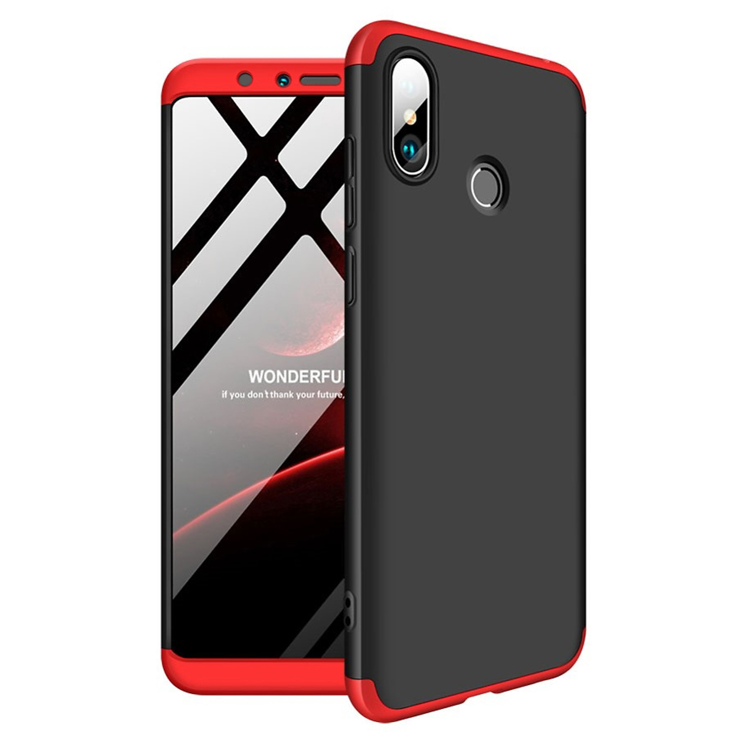 Microsonic Xiaomi Mi A2 (Mi 6X) Kılıf Double Dip 360 Protective Siyah Kırmızı