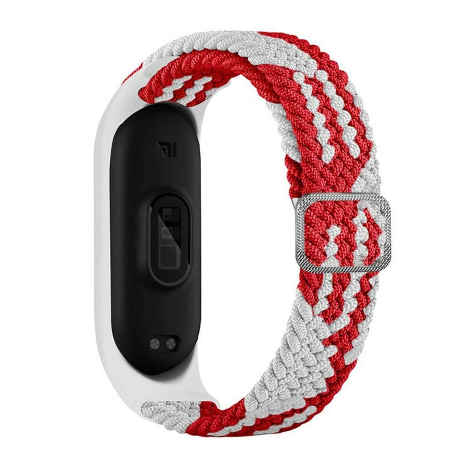 Microsonic Xiaomi Mi Band 6 Kordon Braided Solo Loop Band Kırmızı Beyaz