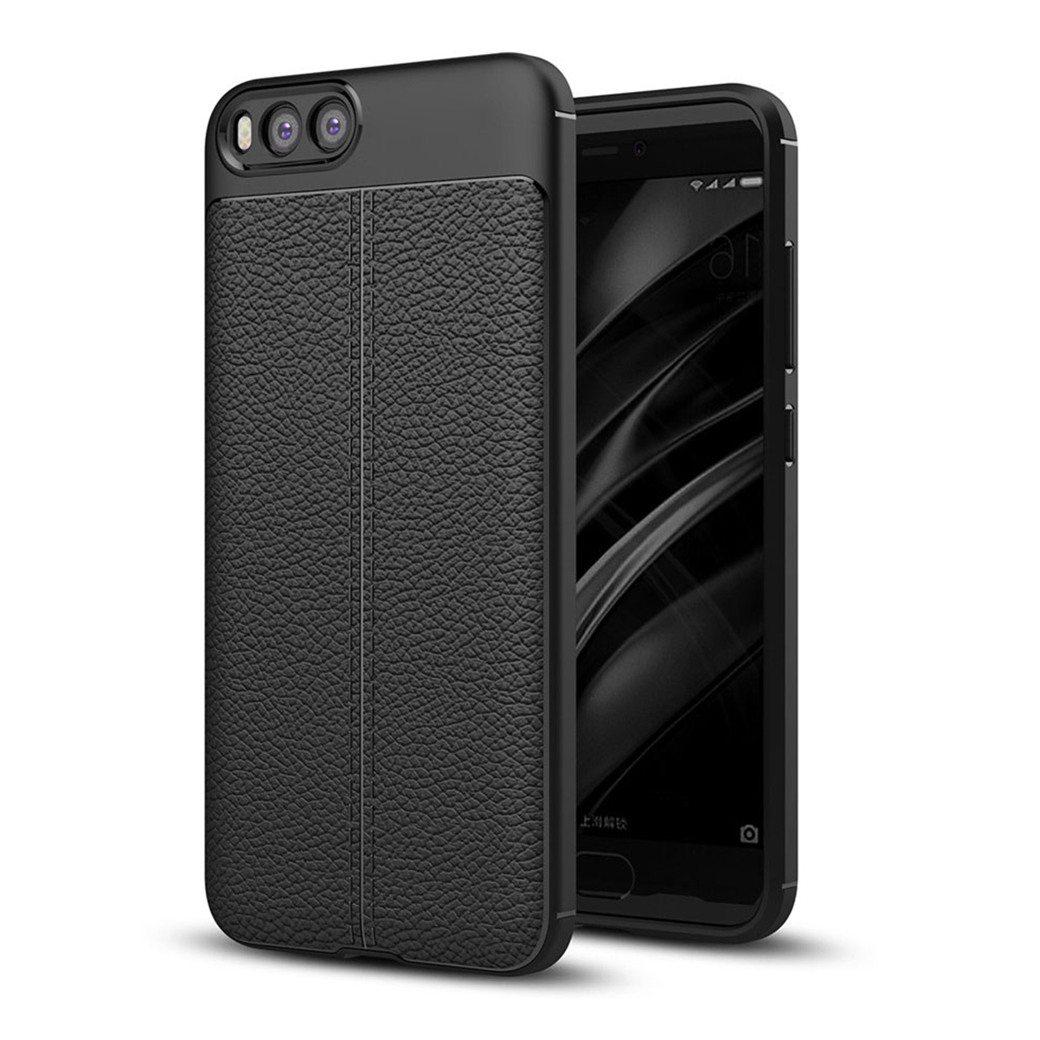 Microsonic Xiaomi Mi6 Kılıf Deri Dokulu Silikon Siyah
