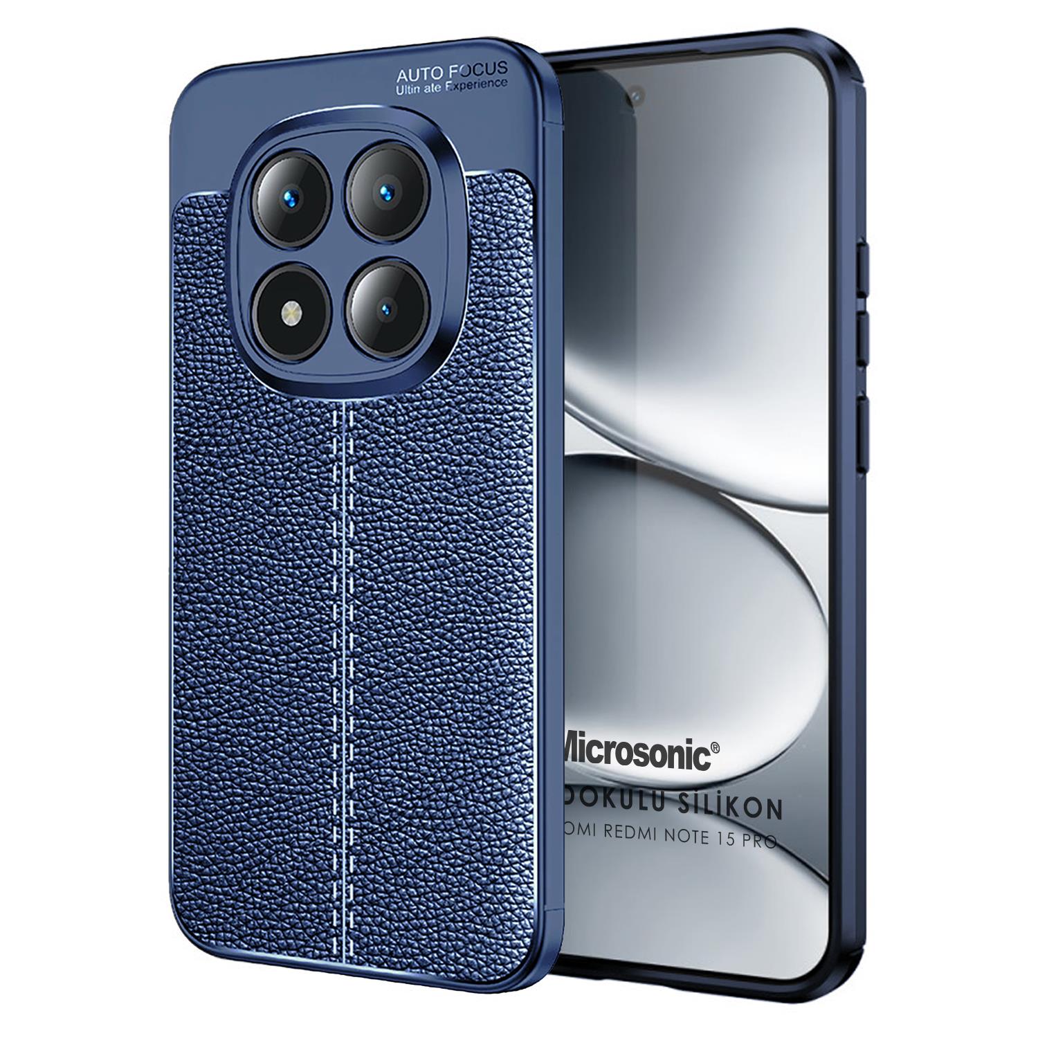Microsonic Xiaomi Note 14 Pro 5G Kılıf Deri Dokulu Silikon Lacivert