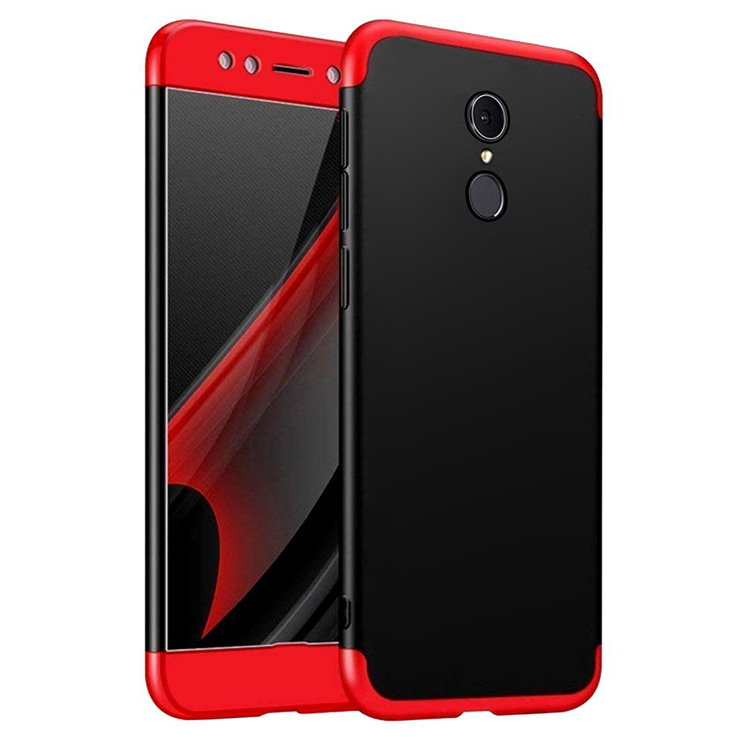 Microsonic Xiaomi Redmi 5  Kılıf Double Dip 360 Protective Siyah Kırmızı