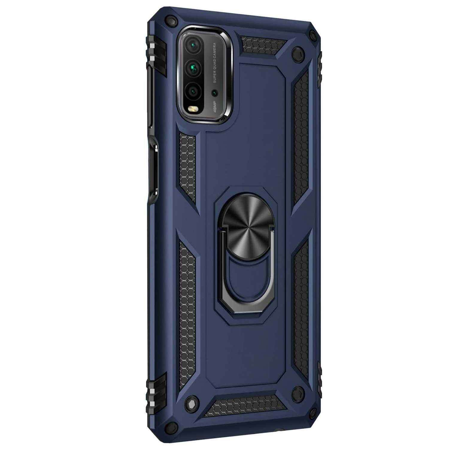 Microsonic Xiaomi Redmi 9T Kılıf Military Ring Holder Lacivert