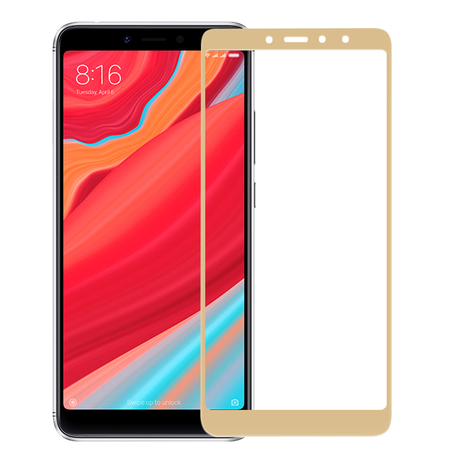 Microsonic Xiaomi Redmi S2 Kavisli Temperli Cam Ekran Koruyucu Film Gold