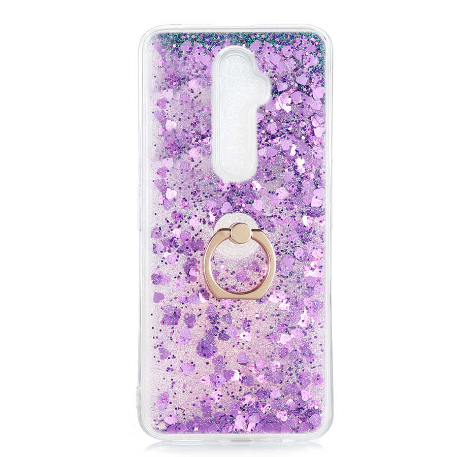 Oppo Reno 2Z Kılıf Sıvılı Simli Pullu Yüzüklü Lüx Standlı