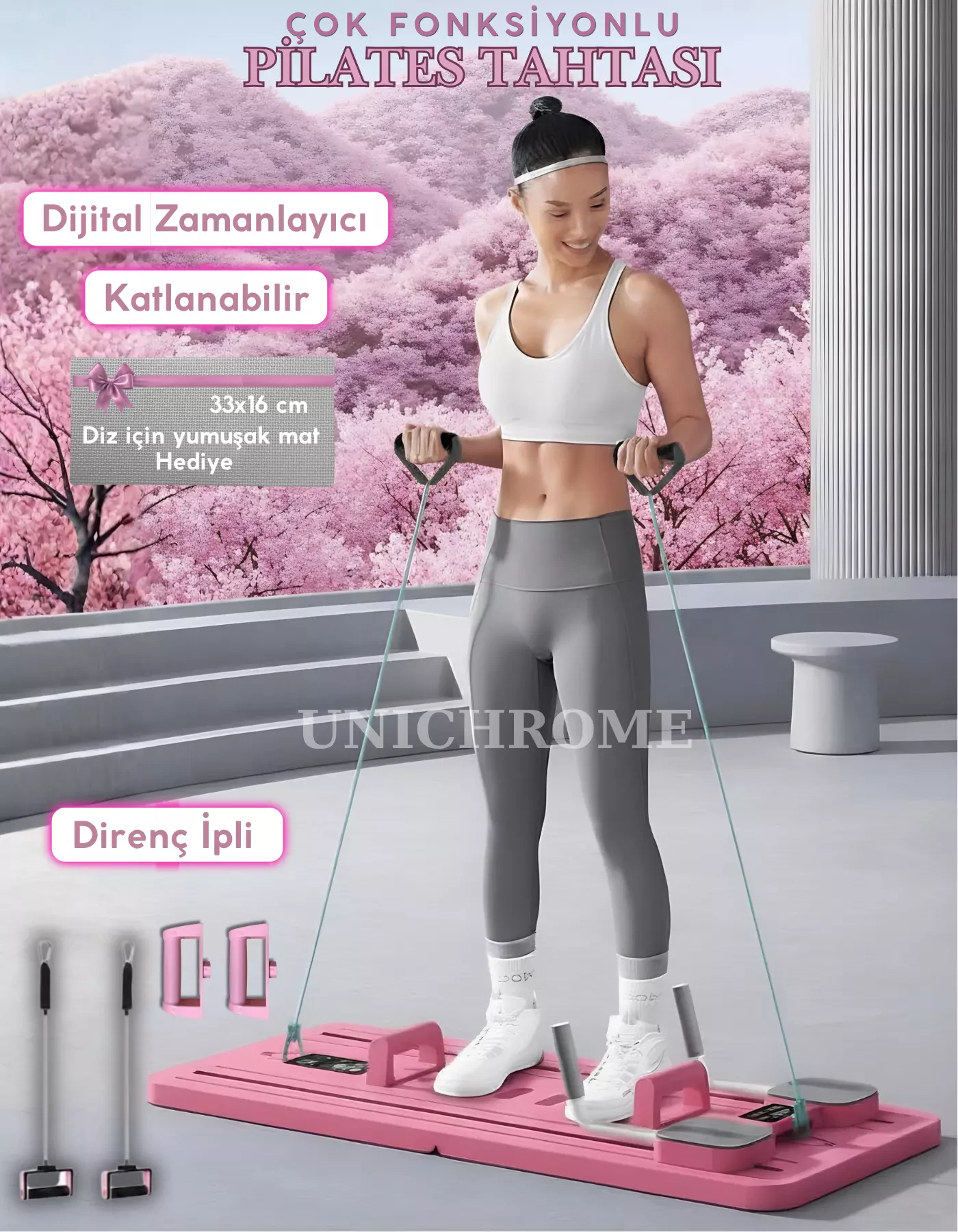 Pilates Aleti – Zamanlayıcılı, Direnç Bantlı Çok Amaçlı Egzersiz Tahtası