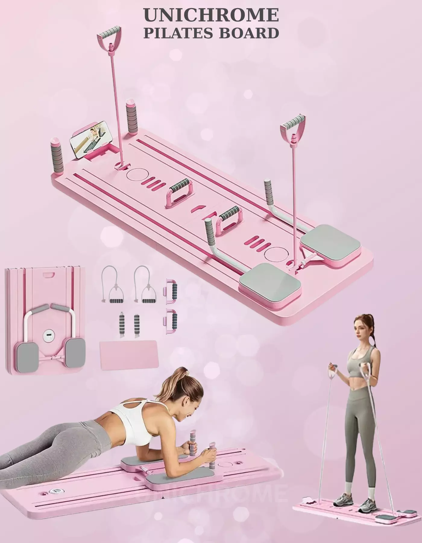 Pilates Aleti – Zamanlayıcılı, Direnç Bantlı Çok Amaçlı Egzersiz Tahtası Telefon Tutacaklı