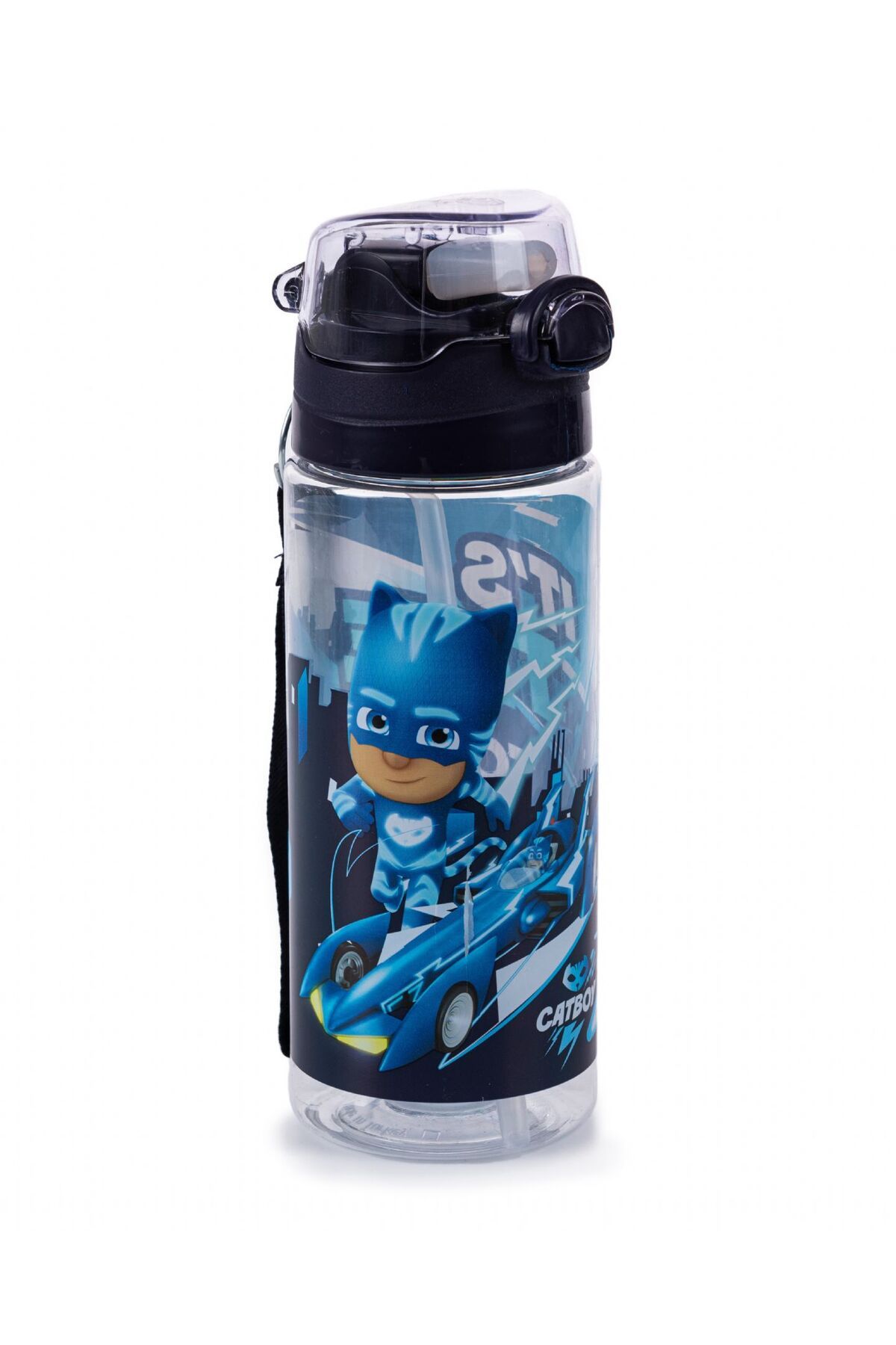 Pj Mask 500 ml Sİlikon Pipetli Erkek Çocuk Okul Matarası - Suluk