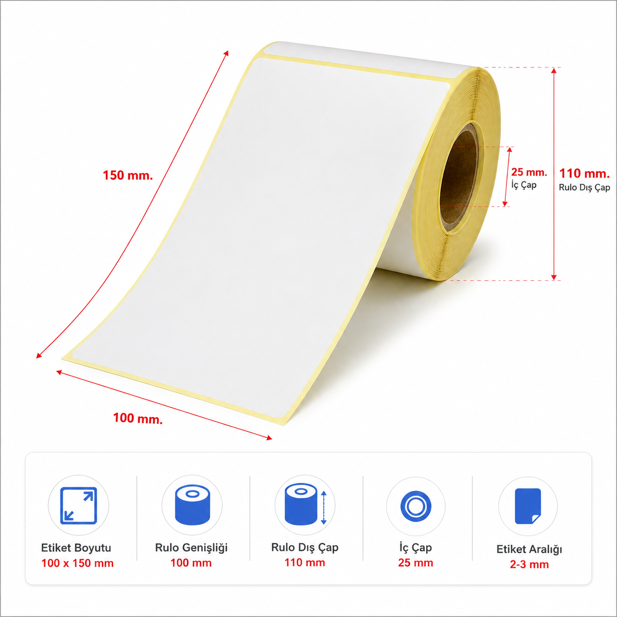 Poswell Termal Etiket 100 X 150Mm Tek Sıra 250'Li