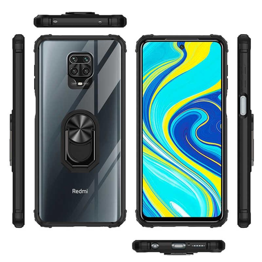 Redmi Note 9 Pro Kenarları Renkli Anti Şok Şeffaf Yüzüklü Kılıf