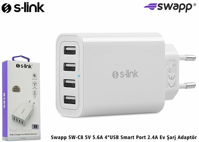 S-link Swapp SW-C8 5V 5.6A 4*USB Smart Port 2.4A Ev Şarj Adaptör