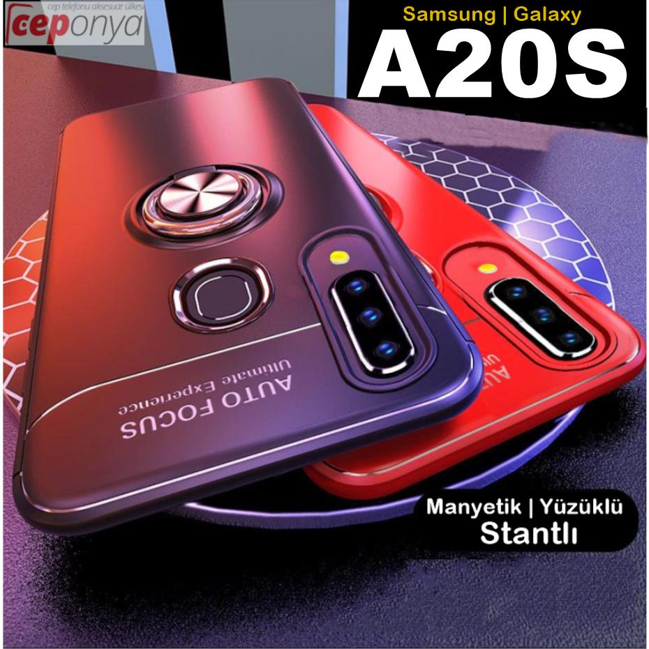 Samsung Galaxy A20S Yüzüklü Standlı Manyetikli Silikon Kılıf