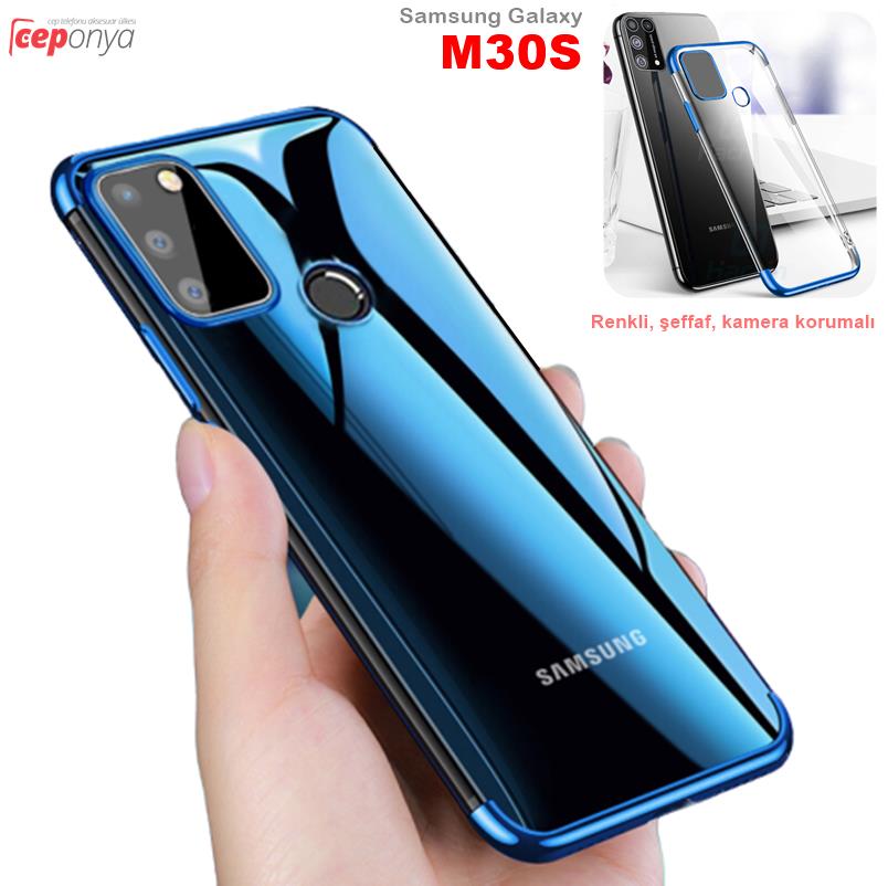 Samsung Galaxy M30S Kamera Korumalı Köşeleri Renkli Şeffaf Kılıf
