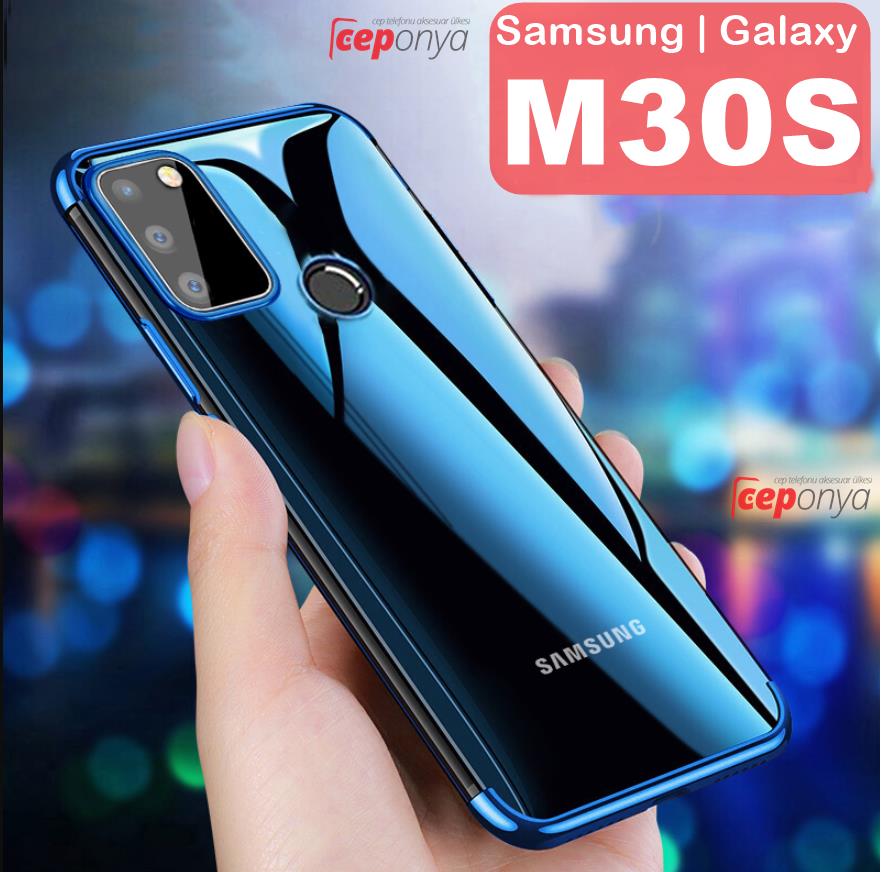 Samsung Galaxy M30S Kamera Korumalı Köşeleri Renkli Şeffaf Kılıf