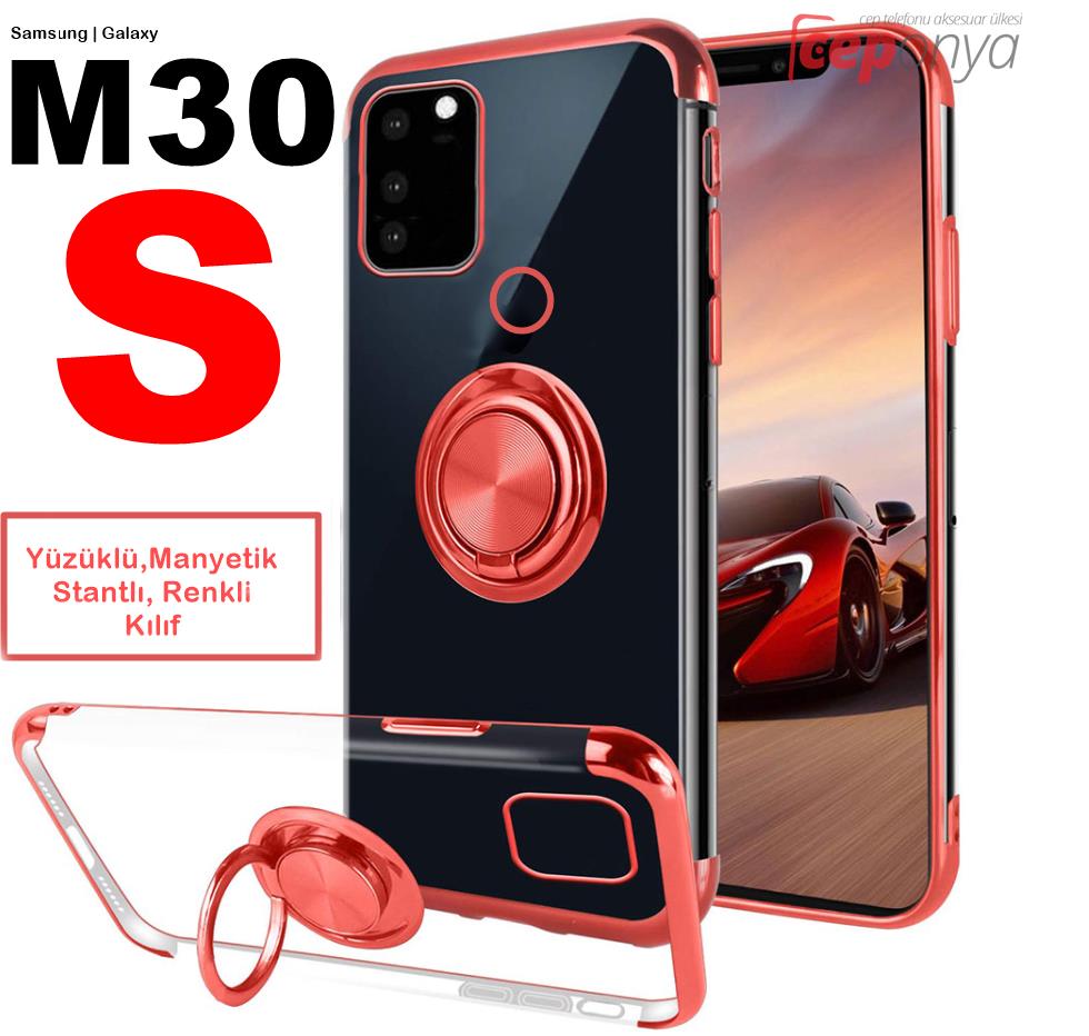 Samsung Galaxy M30S Yüzüklü Kamera Korumalı Renkli Şeffaf Kılıf