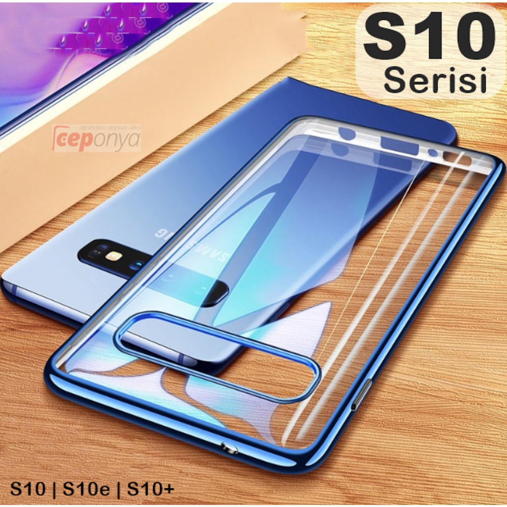 Samsung Galaxy S10 Köşeleri Renkli Şeffaf Kamera Korumalı Kılıf