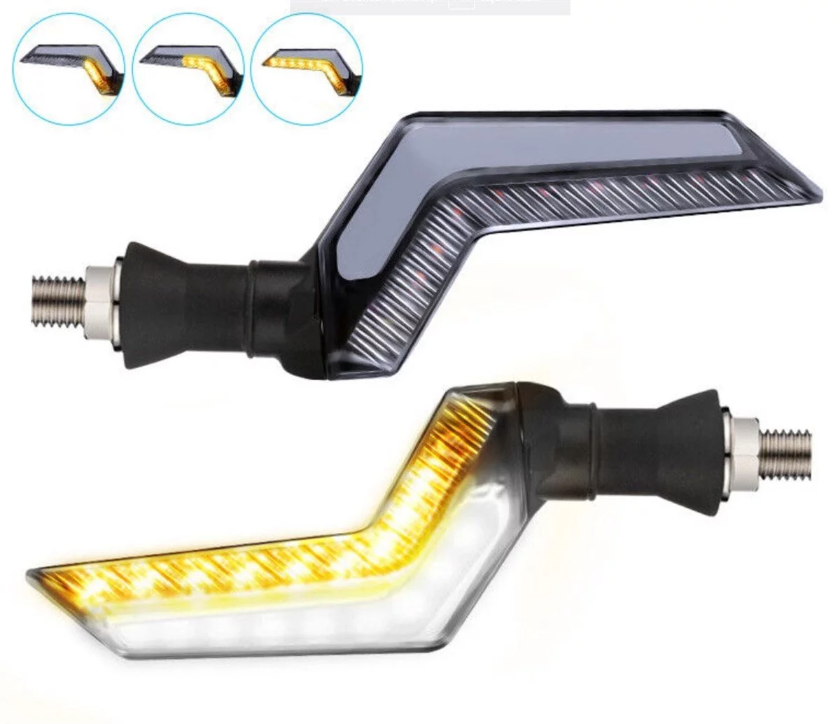 Sarı-Beyaz Renk Motosiklet Sinyal Ledi Takımı Kayar DRL Sinyal Işığı