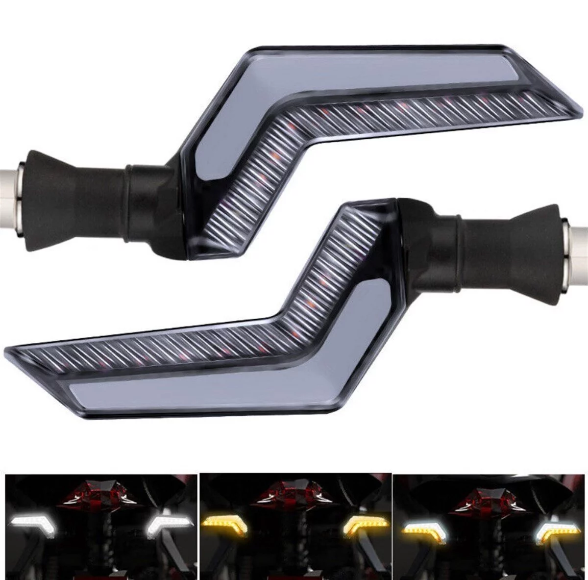 Sarı-Beyaz Renk Motosiklet Sinyal Ledi Takımı Kayar DRL Sinyal Işığı
