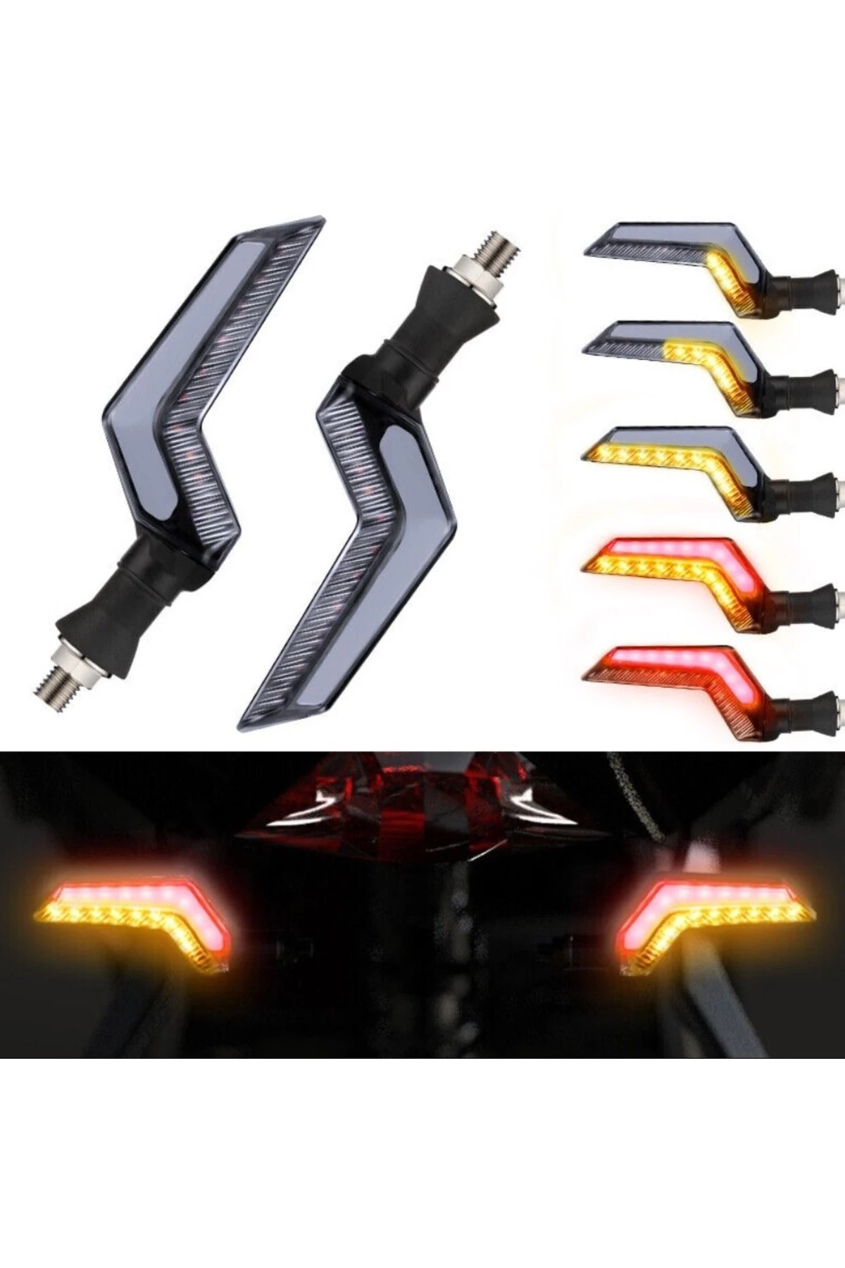 Sarı-kırmızı Renk Motosiklet Sinyal Ledi Takımı Kayar Drl Sinyal Işığı Uyumlu