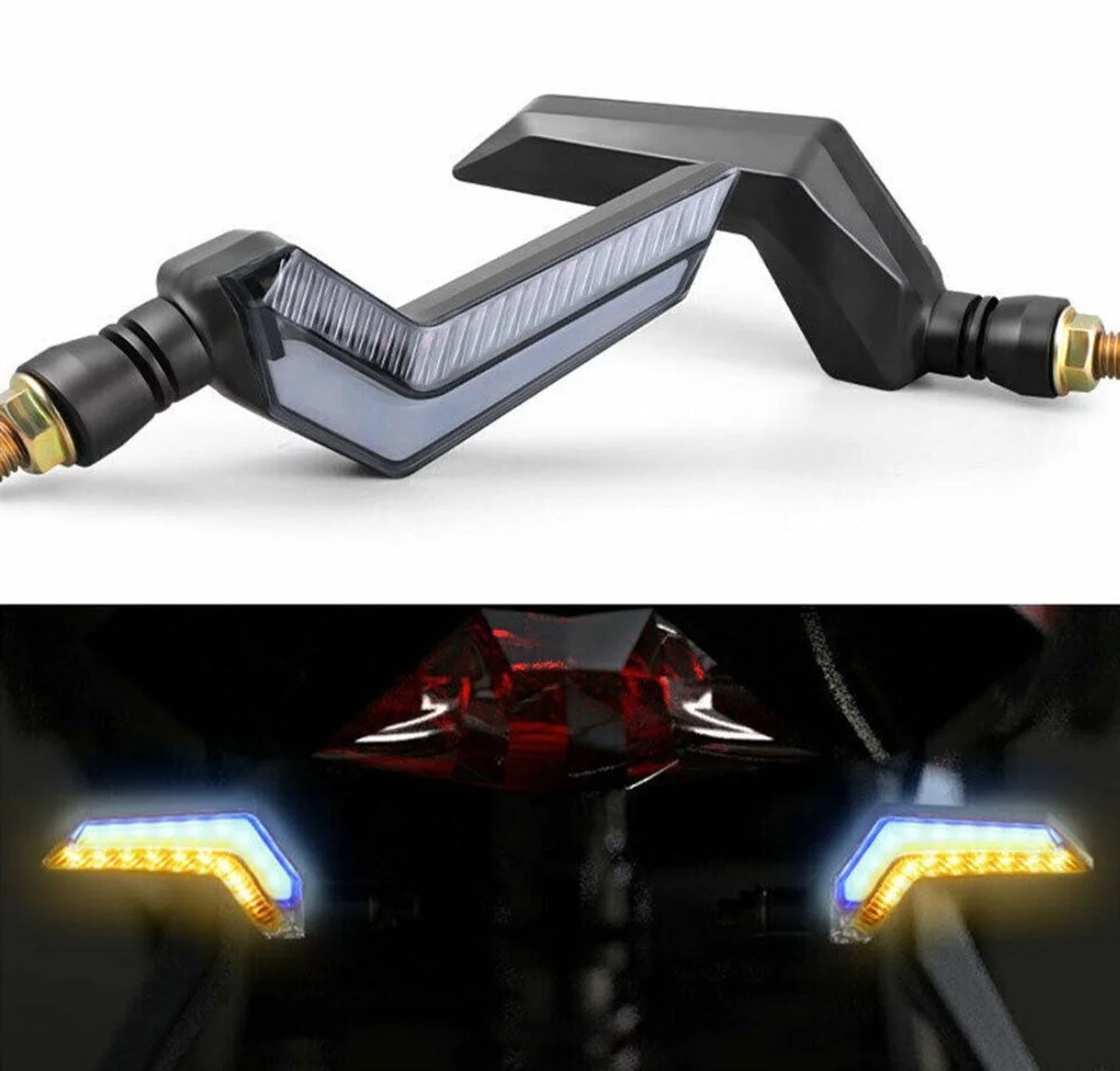 Sarı-Mavi Renk Motosiklet Sinyal Ledi Takımı Kayar DRL Sinyal Işığı