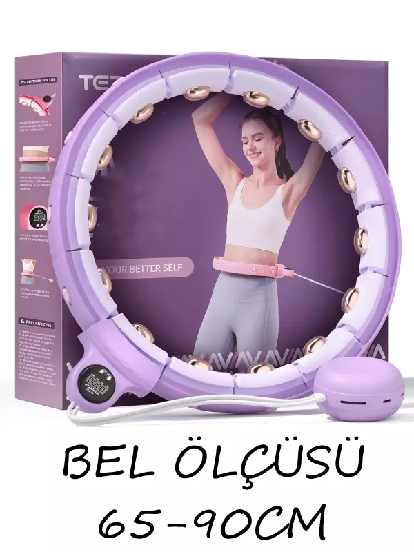 Sayaçlı Smart Hula Hoop,yer çekimi topu ve 360° masaj, 24 parça çıkarılabilir Pilates Çemberi 65-90