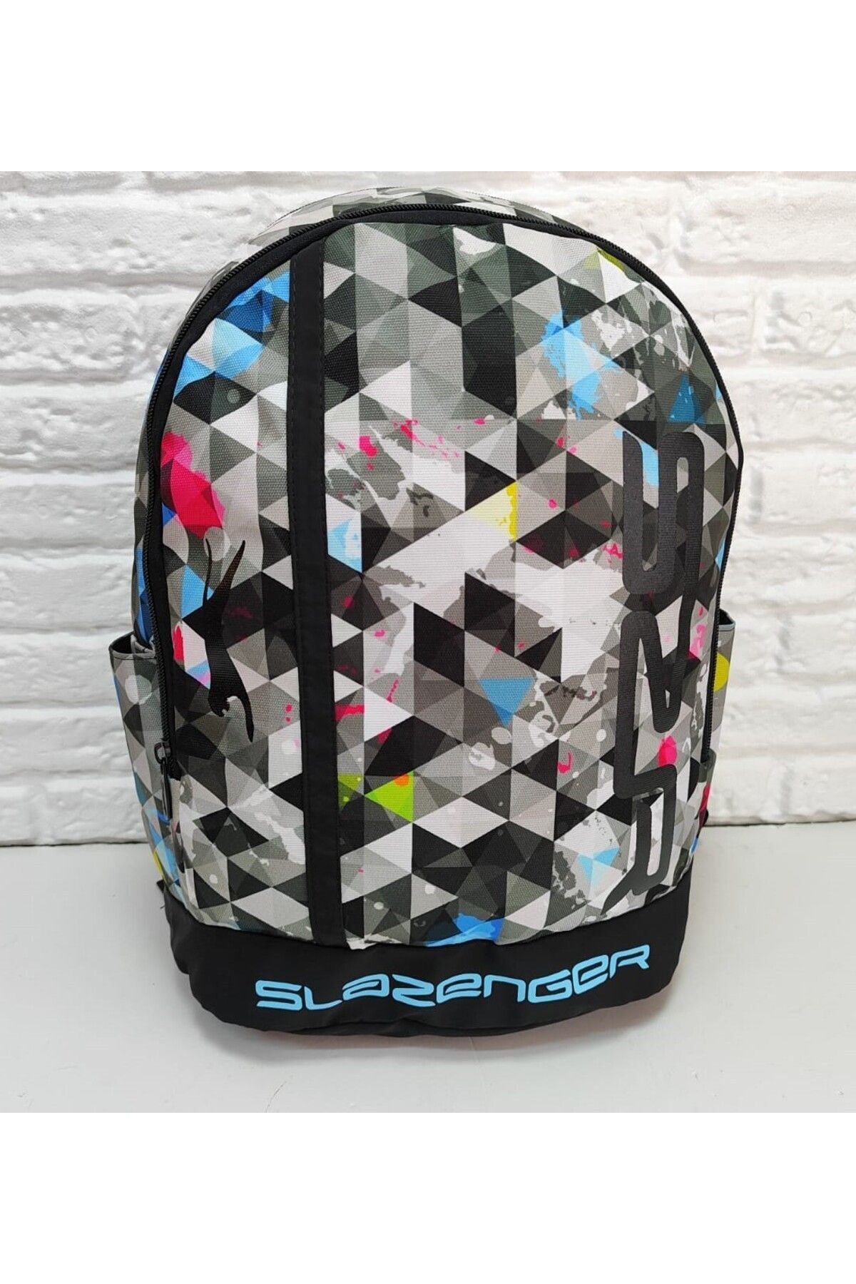 Slazenger Szr Siyah Gri Cam Desenli Okul Sırt Kolej Çantası