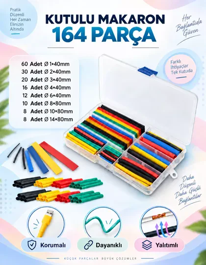 140 Parça Kutulu Heat Shrink Makaron Daralan Kablo Tamir Seti