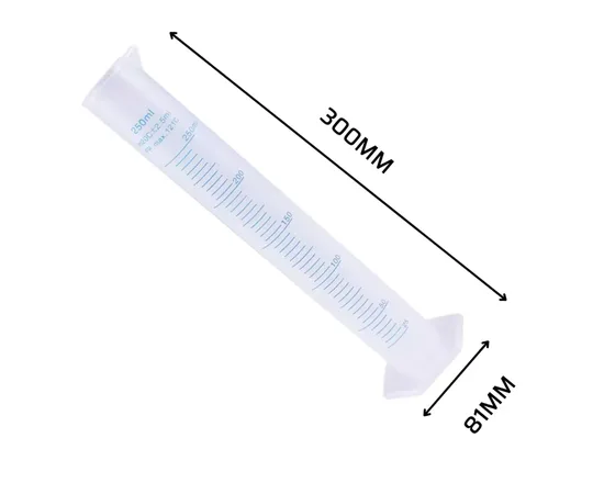 250ml Silindir Plastik Polipropilen Mezür Mavi Kabartma Skala Uzun Form