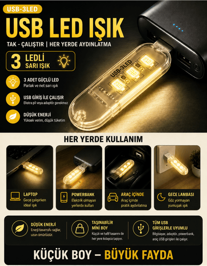 3 Led Günışığı Taşınabilir Mini Usb Led Lamba 5730 Smd Kamp Stick Led