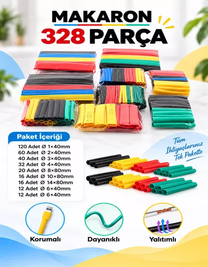 328 Parça Heat Shrink Makaron Daralan Kablo Tamir Seti