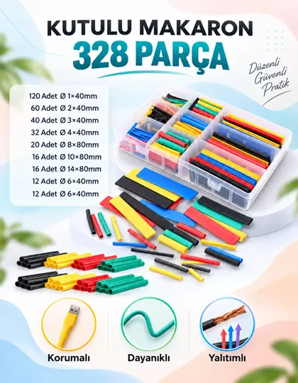 328 Parça Kutulu Heat Shrink Makaron Daralan Kablo Tamir Seti