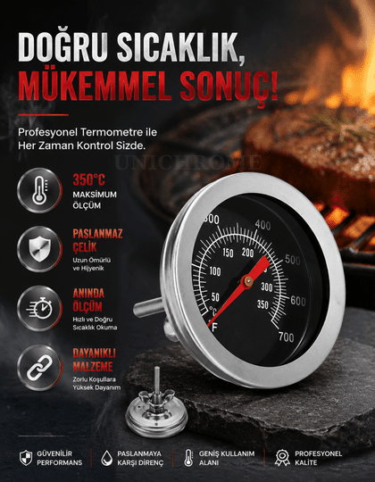 350 Santigrat Derece Paslanmaz Çelik Barbekü Izgara Fırın Termometre Sıcaklık Ölçer
