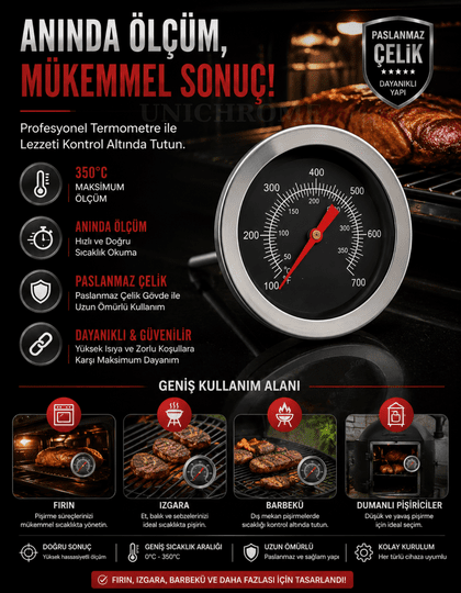 350 Santigrat Derece Paslanmaz Çelik Barbekü Izgara Fırın Termometre Sıcaklık Ölçer