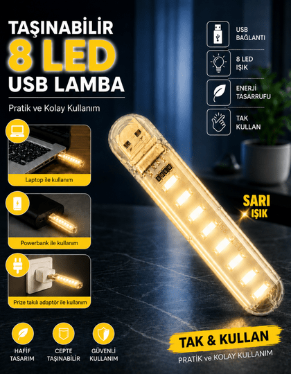 8 Led Günışığı Taşınabilir Mini Usb Led Lamba 5730 Smd Kamp Stick Led