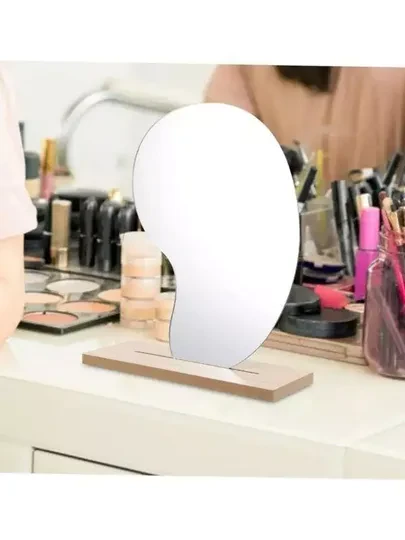 Asimetrik Makyaj Aynası Ahşap Masa Aynası Çerçevesi Tasarım Dekoratif Ayna