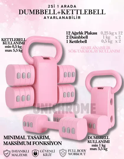 Ayarlanabilir Ağırlıklı Dambıl ve Kettlebell Seti 5,5 Kg Fitness Egzersiz Ağırlık Antrenmanı