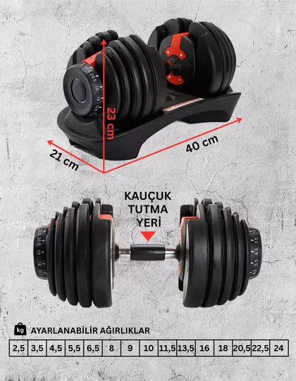 Ayarlanabilir Dambıl Seti - 24kg Tek Adet