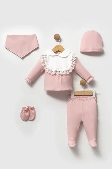 Bebelinna 5505  5'li Penye Zıbın Set 0-3 Ay Pembe