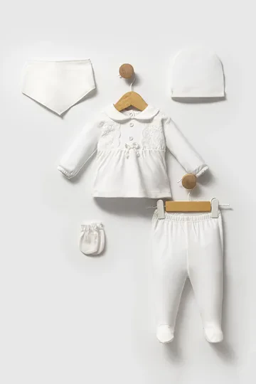 Bebelinna 5543  5'li Penye Zıbın Set 0-3 Ay Krem