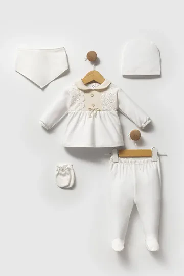 Bebelinna 5543  5'li Penye Zıbın Set 0-3 Ay Krem