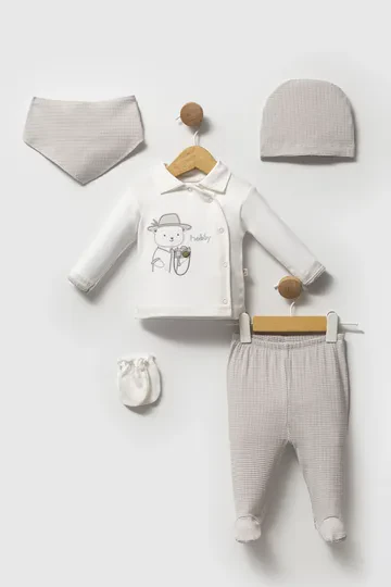 Bebelinna 5547  5'li Penye Zıbın Set 0-3 Ay Krem