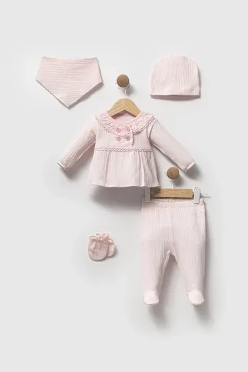 Bebelinna 5576  5'li Penye Zıbın Set 0-3 Ay Somon