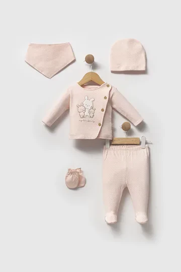 Bebelinna 5583  5'li Penye Zıbın Set 0-3 Ay Somon