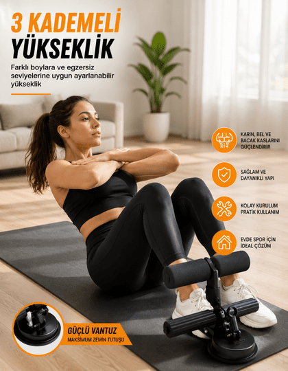 Çift Vantuzlu Mekik Çekme Metal Spor Aleti Ayak Destekli Karın Egzersizi Evde Spor Egzersiz