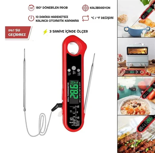 Çıkarılabilir Multi Problu Paslanmaz Dijital Et Yemek Termometresi -50°C-300°C Sıcaklık Ölçer
