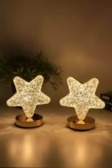 Dekoratif Yıldız Masa Lambası Crystal Star USB Şarjlı 3 Modlu Ambiyans Led Gece Lambası