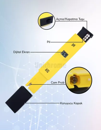 Dijital PH Metre Su Sıvı Akvaryum PH Ölçer 2 Adet Çözelti ve Pil Hediyeli