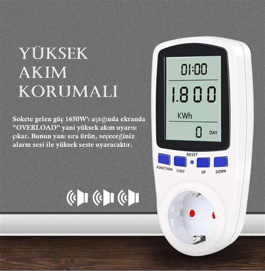 Dijital Wattmetre Enerji Sarfiyat Ölçer Tüketim Ölçer 220V Priz