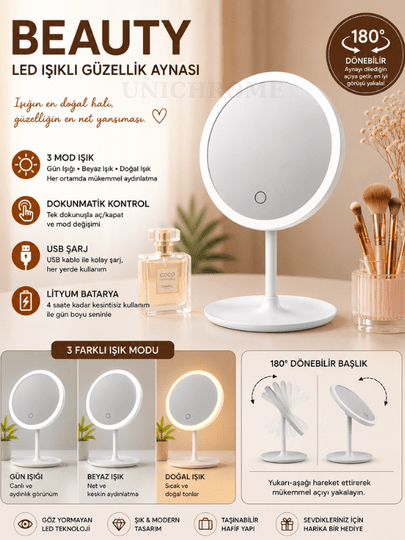 Dokunmatik Led Işıklı Usb Li Yuvarlak Masa Üstü Makyaj Aynası Makyaj Aynası Ledli