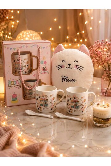 Elieldam Doğum Günü Hediyesi, Arkadaşa Hediye, Kedi Sevenlere Özel Meow Gift 6lı Hediye Seti