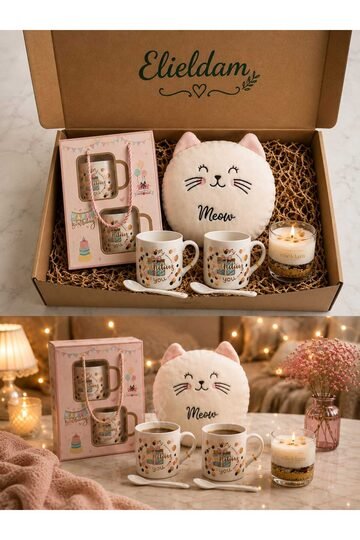 Elieldam Doğum Günü Hediyesi, Arkadaşa Hediye, Kedi Sevenlere Özel Meow Gift 6lı Hediye Seti